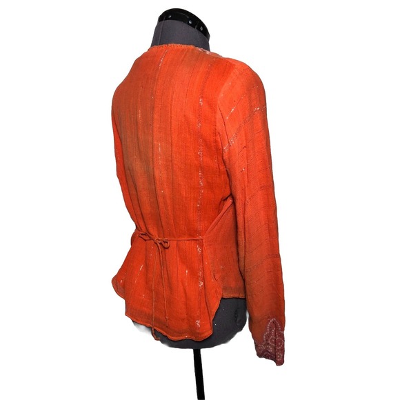 Vtg Y2K Boho Blouse Cervelle Sequin Metallic  Bandhani Print Orange S DAMAGED - Picture 4 of 14